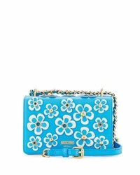 Moschino Floral Appliqu Chain Shoulder Bag Blue