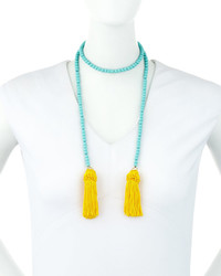 Kenneth Jay Lane Beaded Rope Necklace W Tassel Ends Turquoise