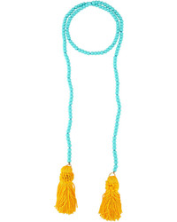 Kenneth Jay Lane Beaded Rope Necklace W Tassel Ends Turquoise