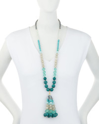 Lydell NYC Beaded Tassel Pendant Necklace Blue