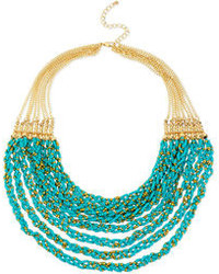 Haskell Gold Tone Teal Braided Bead Multi Row Necklace