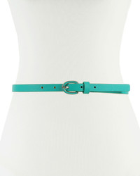 Neiman Marcus Enamel Buckle Skinny Belt Turquoise
