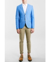 Topman Blue Oxford Skinny Fit Blazer