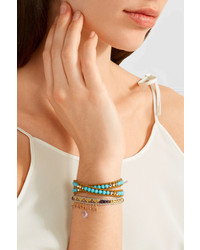 Chan Luu Leather Gold Tone Turquoise And Swarovski Crystal Wrap Bracelet