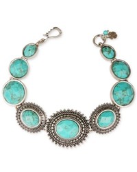 Lucky Brand Silver Tone Turquoise Stone Link Bracelet