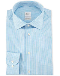 Armani Collezioni Check Long Sleeve Dress Shirt Aqua