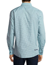 English Laundry Check Button Front Sport Shirt Teal
