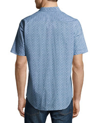 Zachary Prell Caringella Checkerboard Short Sleeve Sport Shirt Turquoise