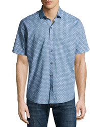 Zachary Prell Caringella Checkerboard Short Sleeve Sport Shirt Turquoise