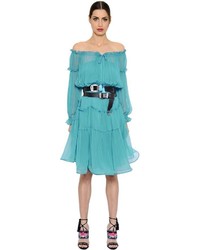 Aquamarine Chiffon Off Shoulder Dress
