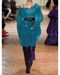 Alberta Ferretti Off The Shoulder Silk Chiffon Dress