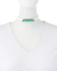 Fragments for Neiman Marcus Fragts Faux Leather Station Choker W Simulated Turquoise