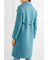 Chloé Iconic Belted Wool Blend Coat Blue