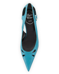 Roger Vivier Leather Pointed Toe Cutout Pump Turquoise