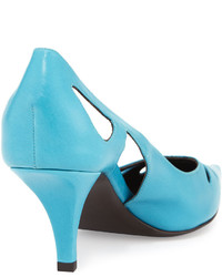 Roger Vivier Leather Pointed Toe Cutout Pump Turquoise