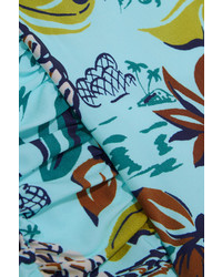 Anna Sui Cutout Printed Bandeau Swimsuit Sky Blue