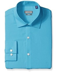 Kenneth Cole Reaction Slim Fit Textured Stripe Solid Spread Collar Dress Shirt