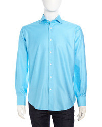 Neiman Marcus Solid Dobby Sport Shirt Teal