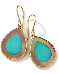 Ippolita 18k Gold Polished Rock Candy Mini Teardrop Earrings In Turquoisebrown Shell