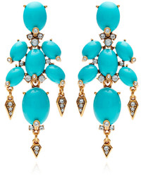 Oscar de la Renta Cabochon Stone And Crystal Earrings In Turquoise