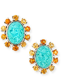 Stephen Dweck Carved Turquoise Clip On Earrings