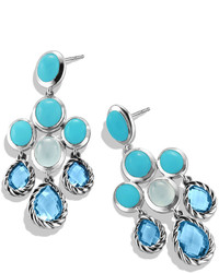 David Yurman Chandelier Earrings With Blue Topaz Turquoise And Milky Quartz