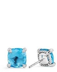 David Yurman Chatelaine Stud Earrings With Blue Topaz And Diamonds