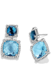 David Yurman Chtelaine Blue Topaz Double Drop Earrings With Diamonds