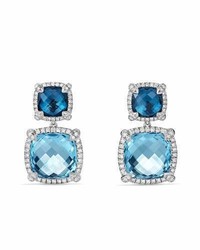David Yurman Chtelaine Blue Topaz Double Drop Earrings With Diamonds