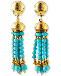 Jose & Maria Barrera Clip On Turquoise Beaded Tassel Earrings