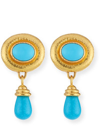 Elizabeth Locke Convertible Turquoise Godron Earrings With Detachable Briolette Drop