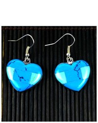 Global Crafts Inlaid Turquoise Heart Alpaca Silver Earrings