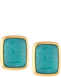 Nakamol Golden Rectangular Agate Stud Earrings Turquoise
