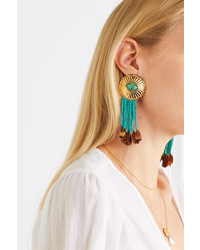 Aurelie Bidermann Navajo Gold Plated Turquoise And Feather Earrings