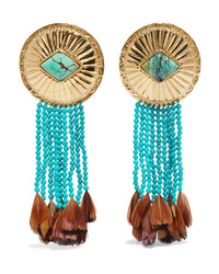 Aurelie Bidermann Navajo Gold Plated Turquoise And Feather Earrings