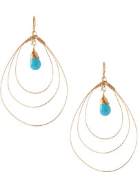Rafia 3 Hoop Teardrop Earrings W Turquoise Center Golden