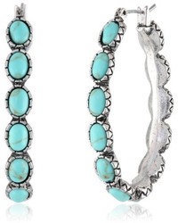 Lucky Brand Silver Tone And Faux Turquoise Hoop Earrings
