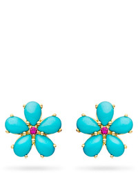 Paul Morelli Small Turquoise Petal Button Earrings With Rubies