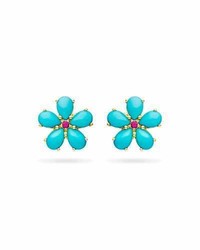 Paul Morelli Small Turquoise Petal Button Earrings With Rubies
