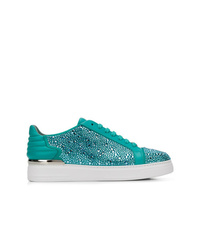 Aquamarine Embellished Leather Low Top Sneakers