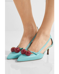 Gucci Embellished Leather Pumps Turquoise