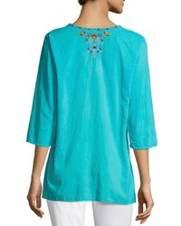 Johnny Was Mary Ann Embroidered Blouse Turquoise