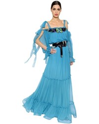 Alberta Ferretti Embroidered Silk Chiffon Tulle Dress