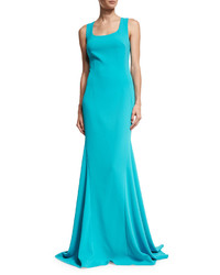 St. John Collection Crisscross Back Sleeveless Gown Turquoise