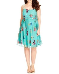 Aquamarine Floral Fit and Flare Dress
