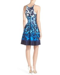 Vince Camuto Ombr Floral Stretch Scuba Fit Flare Dress