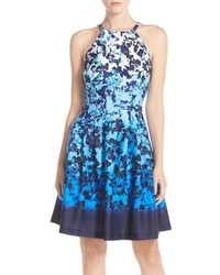 Vince Camuto Ombr Floral Stretch Scuba Fit Flare Dress