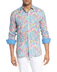 Bugatchi Shaped Fit Floral Linen Sport Shirt