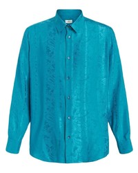 Aquamarine Floral Silk Long Sleeve Shirt