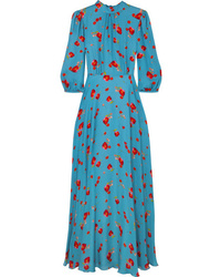 Aquamarine Floral Silk Maxi Dress